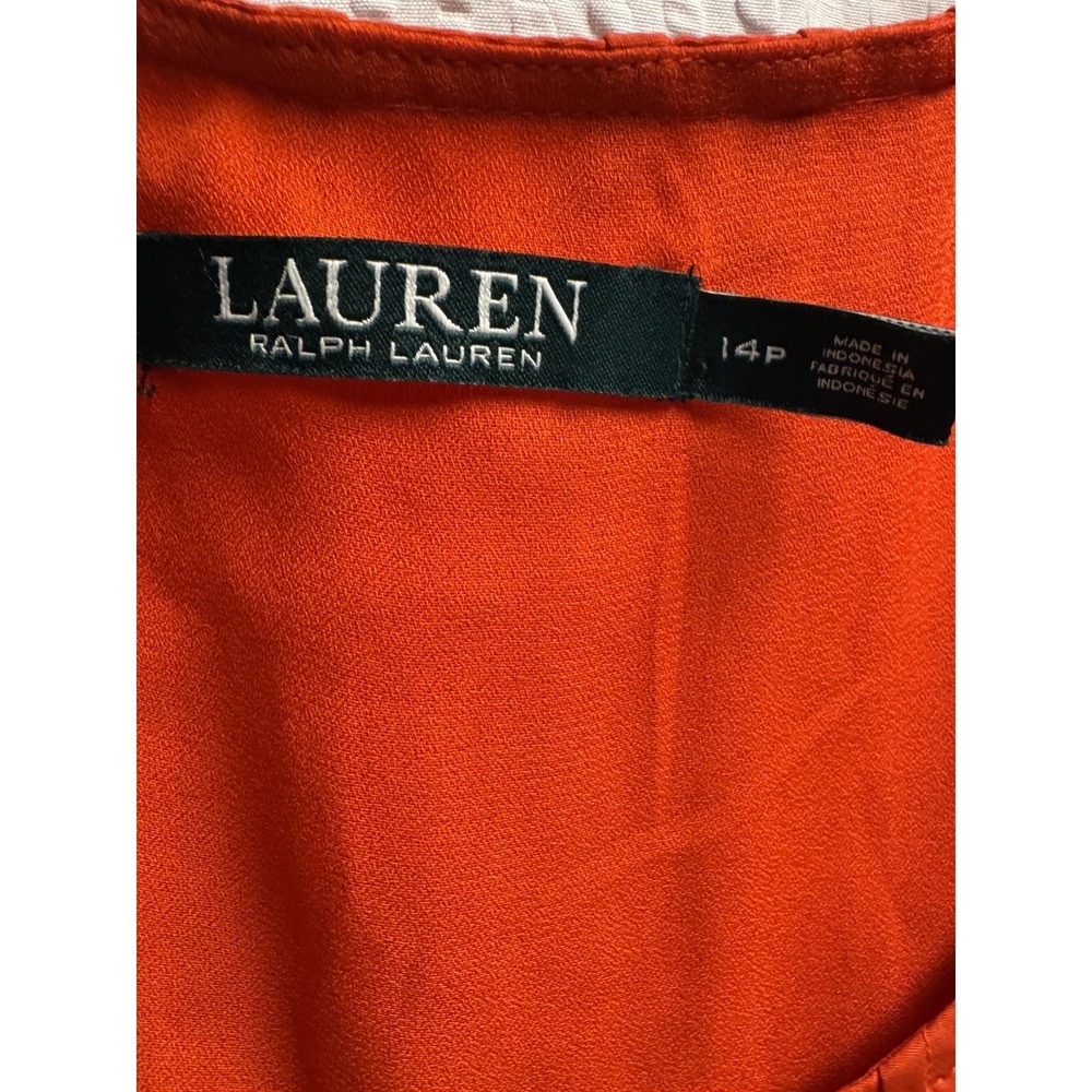 Lauren Ralph Lauren Pleated Red Orange Sleeveless Shift Dress 14P Lined - Picture 5 of 10